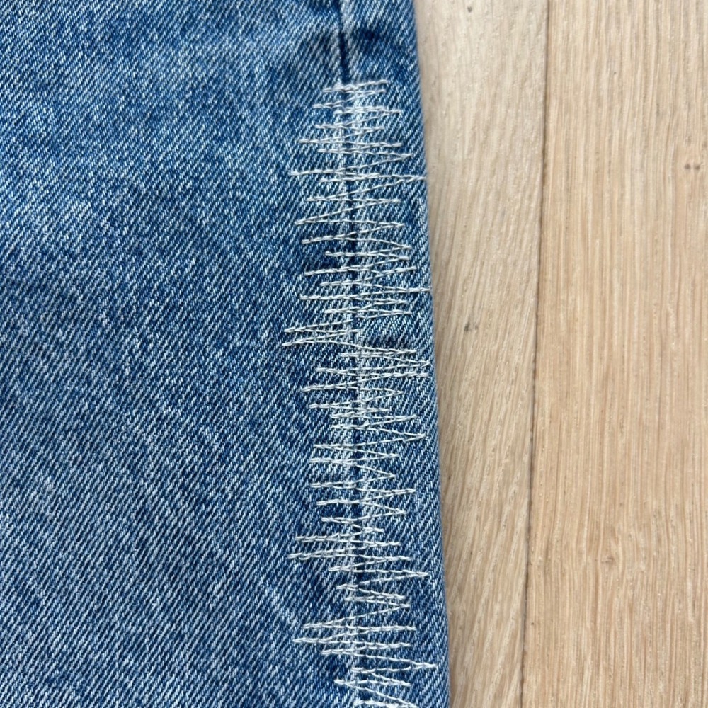 Levi's 501 Straight Leg Patchwork Jeans 26 Blue Distressed Denim Casual Upcycled - Picture 10 of 12